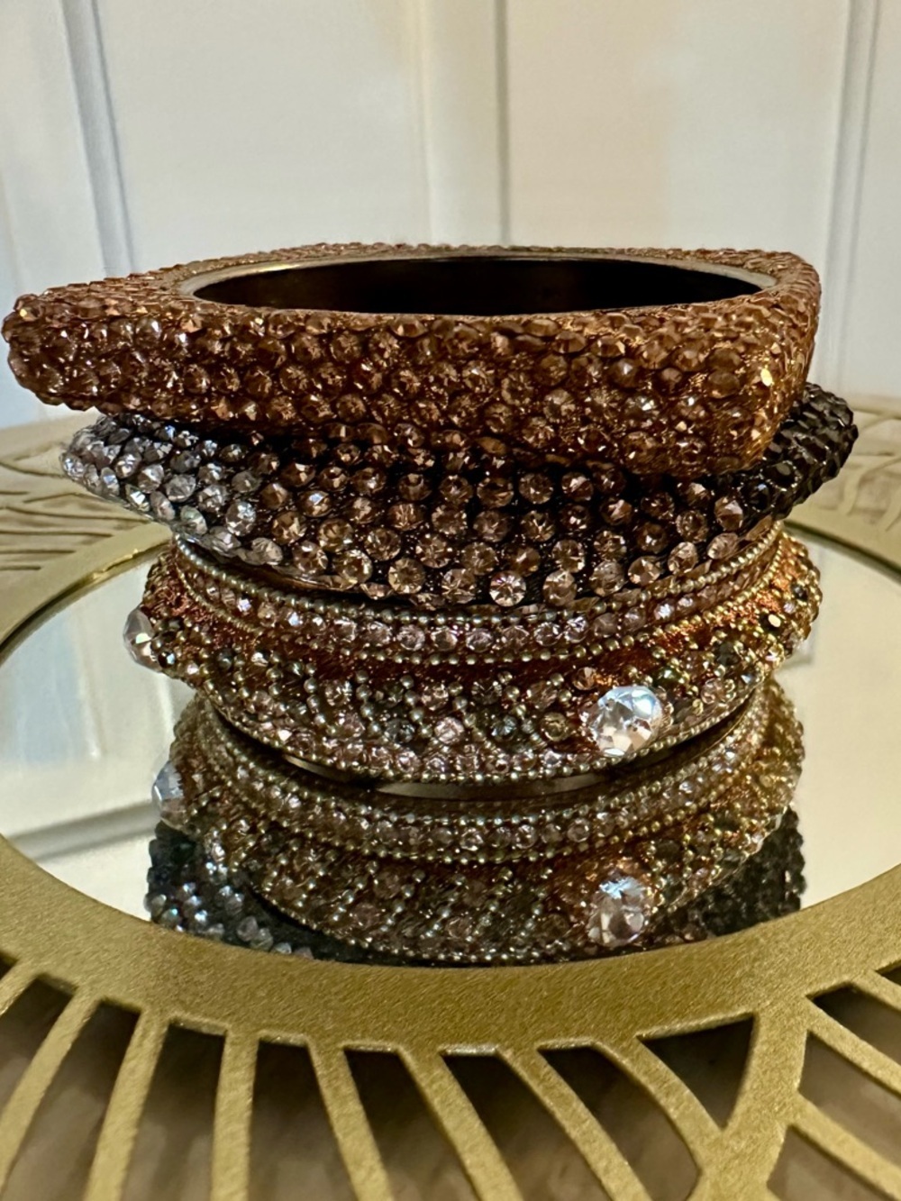 Gold Silver Crystal Rhinestone Bangle Bracelet Set Rose Gold Gunmetal Champagne - Picture 4 of 9